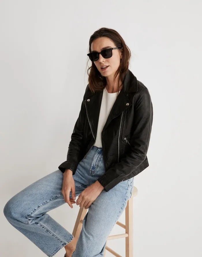 Women Coats Jackets Madewell The Washed Leather Motorcycle Jacket True Black