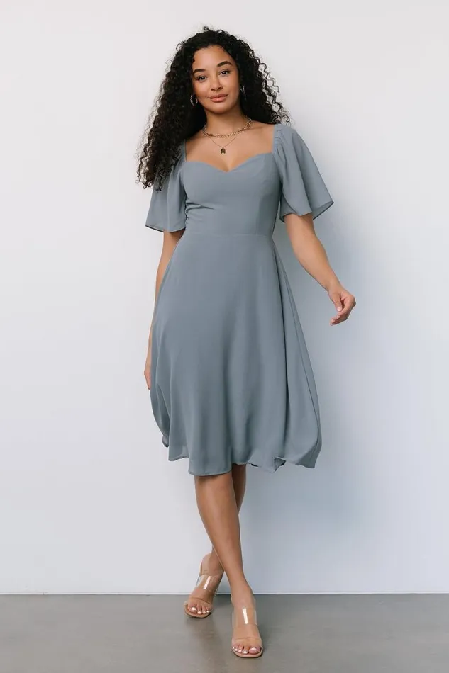 Women Colette Sweetheart Midi Dress Dusty Blue Baltic Born The Guest Edit