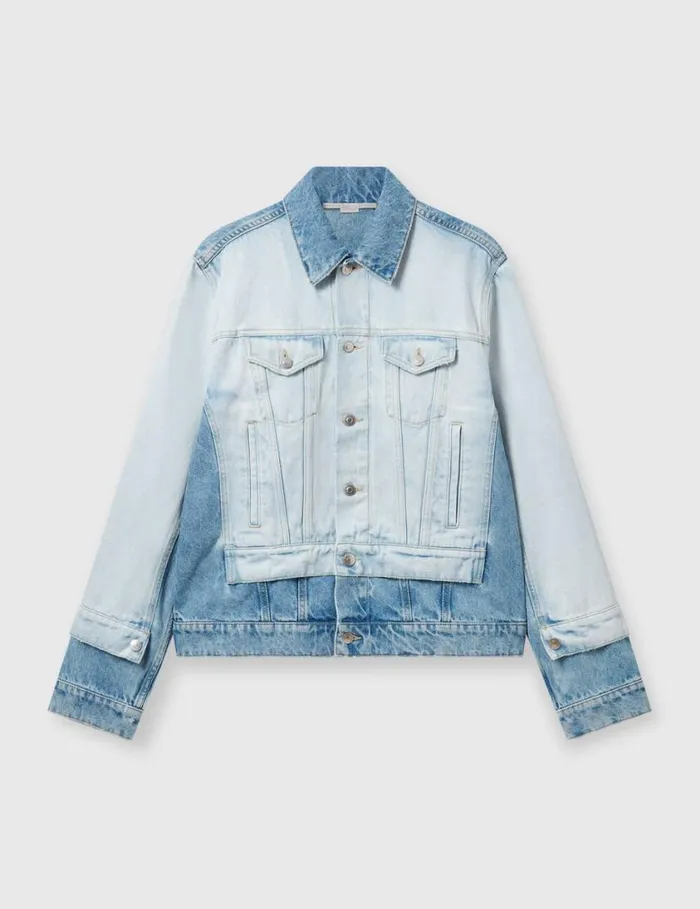 Women Contrast Panel Denim Jacket Blue Stella McCartney Coats And Jackets