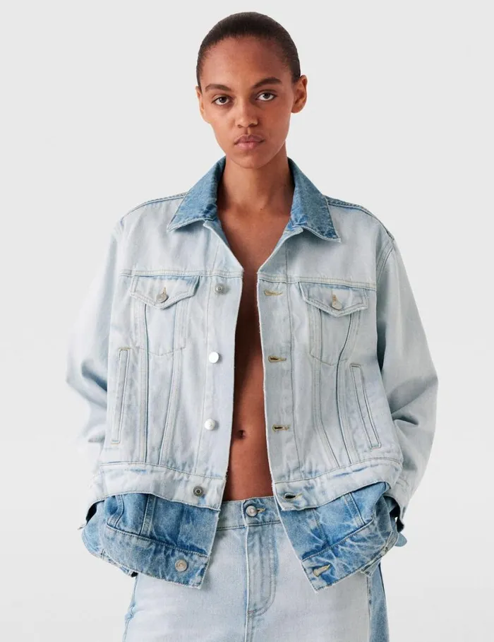 Women Contrast Panel Denim Jacket Blue Stella McCartney Coats And Jackets Women Contrast Panel Denim Jacket Blue Stella McCartney Coats And Jackets