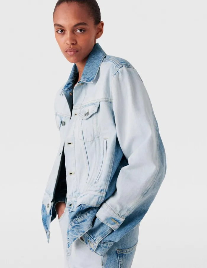 Women Contrast Panel Denim Jacket Blue Stella McCartney Coats And Jackets Women Contrast Panel Denim Jacket Blue Stella McCartney Coats And Jackets