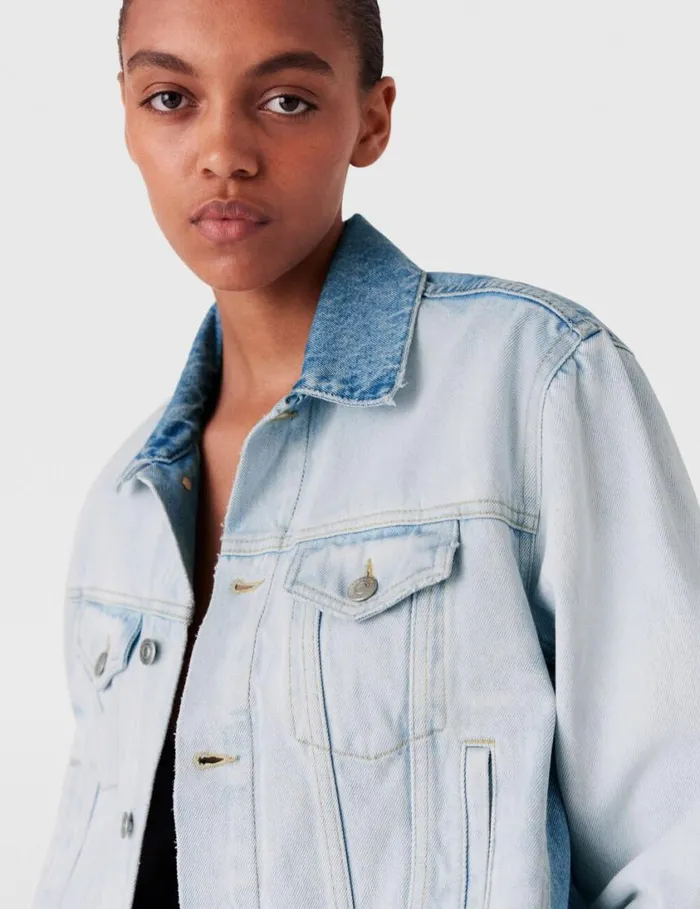 Women Contrast Panel Denim Jacket Blue Stella McCartney Coats And Jackets Women Contrast Panel Denim Jacket Blue Stella McCartney Coats And Jackets