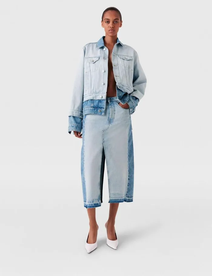 Women Contrast Panel Denim Jacket Blue Stella McCartney Coats And Jackets Women Contrast Panel Denim Jacket Blue Stella McCartney Coats And Jackets