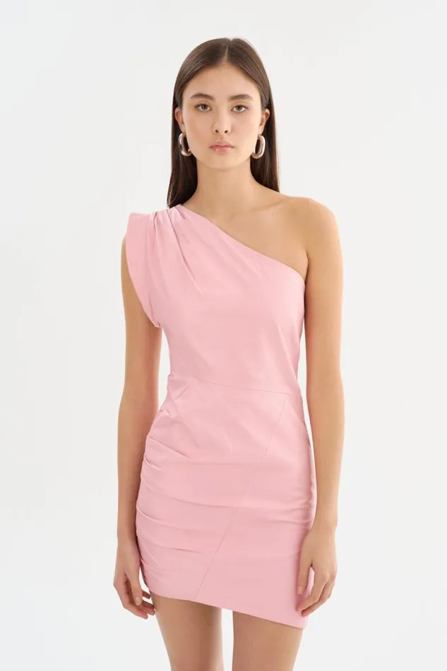 Women COREY One Shoulder Leather Dress Orchid Pink LAMARQUE Dresses