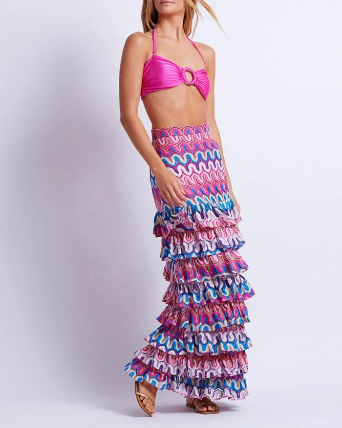Women CoverUps PatBO CROCHET RUFFLE MAXI SKIRT FINAL SALE Pink Multi