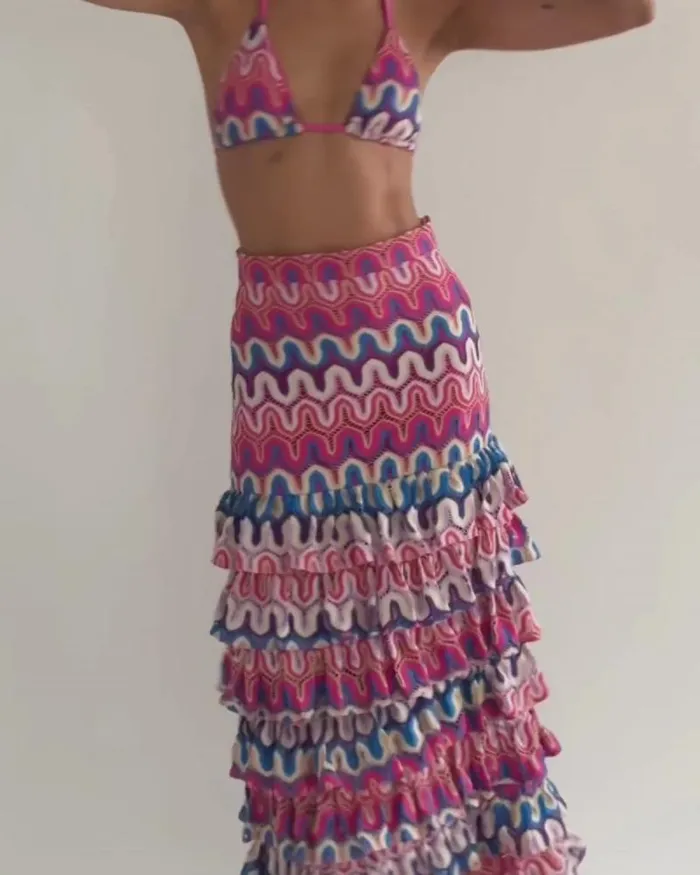 Women CoverUps PatBO CROCHET RUFFLE MAXI SKIRT FINAL SALE Pink Multi
