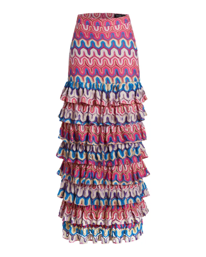 Women CoverUps PatBO CROCHET RUFFLE MAXI SKIRT FINAL SALE Pink Multi