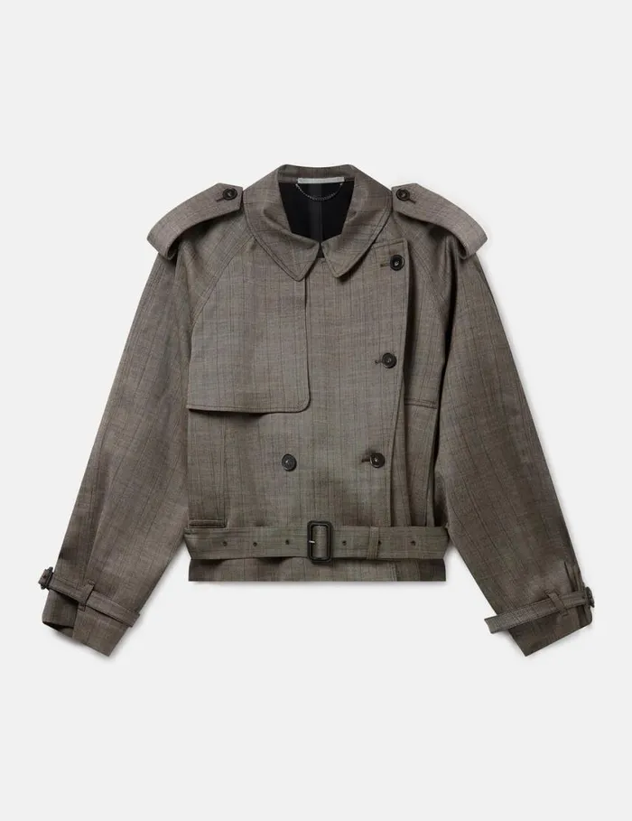 Women Cropped Pinstripe Wool Trench Jacket Stone Pinstripe Stella McCartney Coats And Jackets