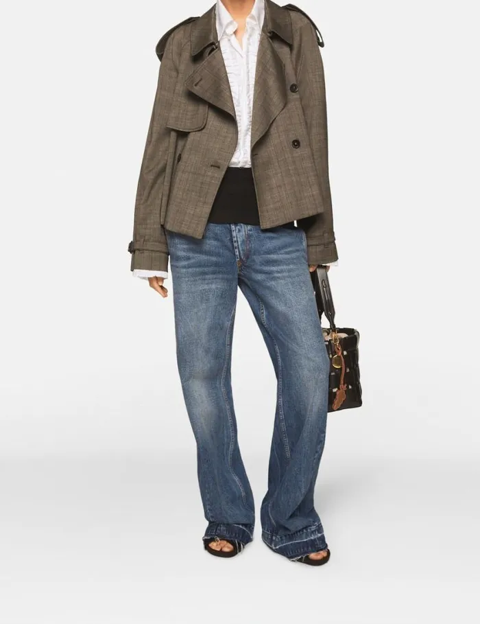 Women Cropped Pinstripe Wool Trench Jacket Stone Pinstripe Stella McCartney Coats And Jackets