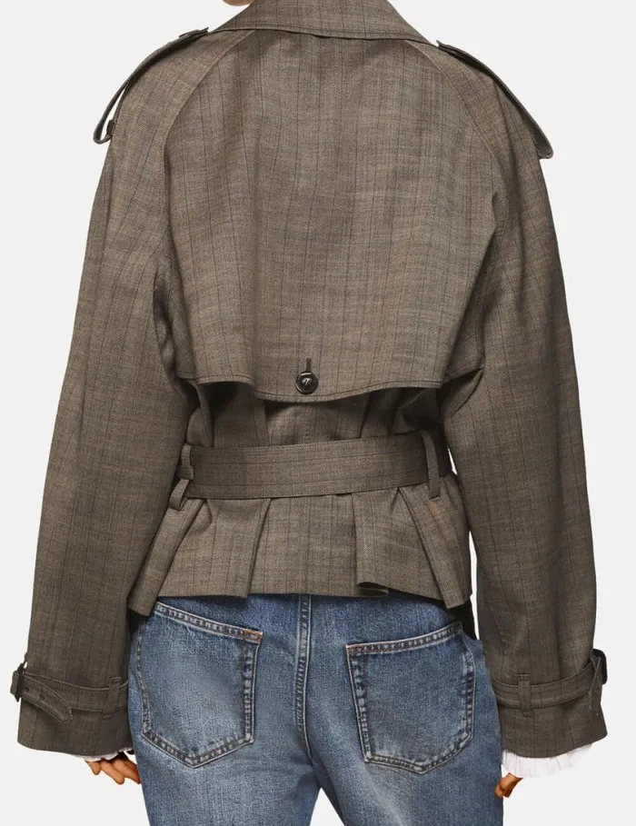 Women Cropped Pinstripe Wool Trench Jacket Stone Pinstripe Stella McCartney Coats And Jackets
