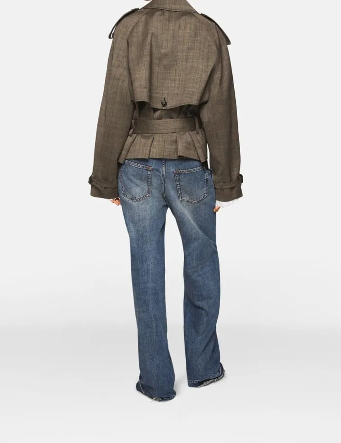Women Cropped Pinstripe Wool Trench Jacket Stone Pinstripe Stella McCartney Coats And Jackets