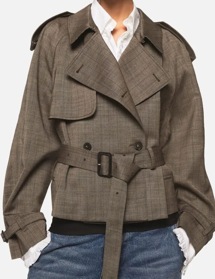 Women Cropped Pinstripe Wool Trench Jacket Stone Pinstripe Stella McCartney Coats And Jackets