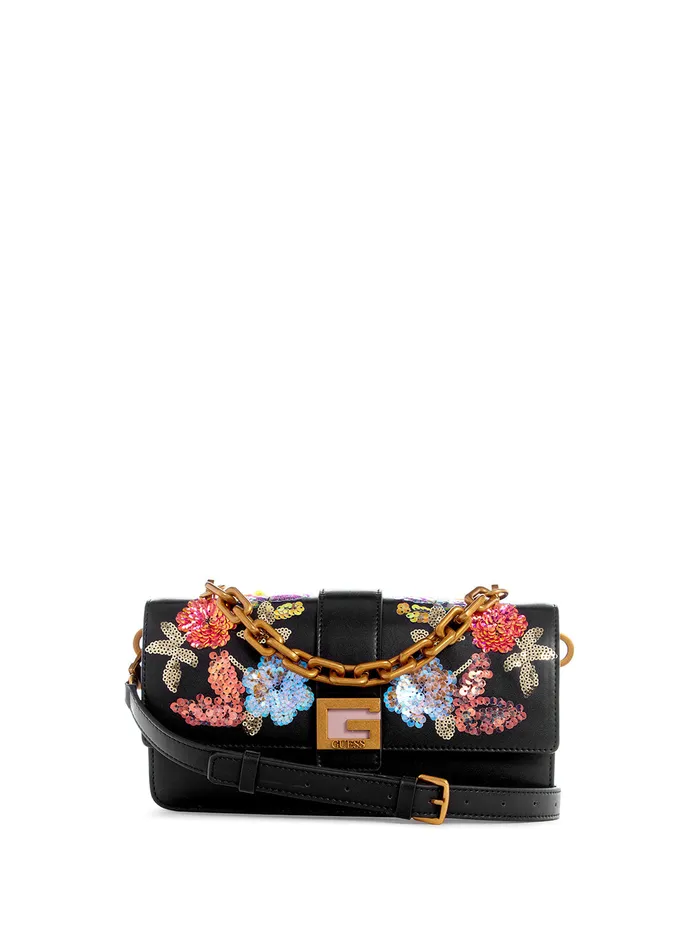 Women Crossbody GUESS Black Floral Morada Crossbody Bag