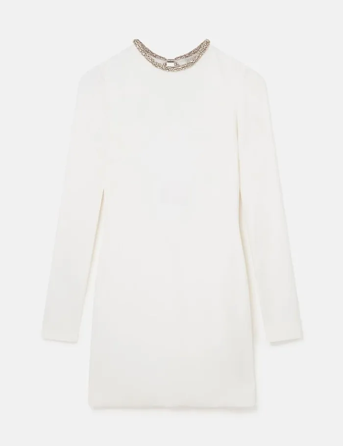 Women Crystal Collar Cocktail Mini Dress White Stella McCartney Dresses
