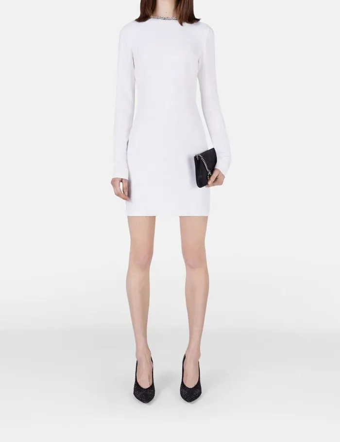 Women Crystal Collar Cocktail Mini Dress White Stella McCartney Dresses Women Crystal Collar Cocktail Mini Dress White Stella McCartney Dresses