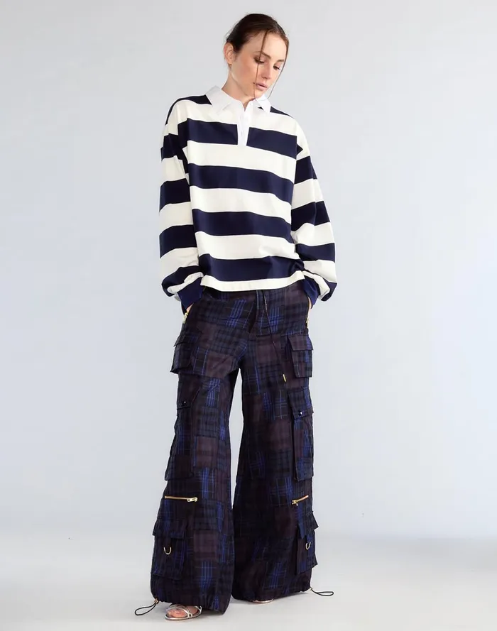Women Cynthia Rowley Bottoms Madrid Madras Cargo Pants Blue