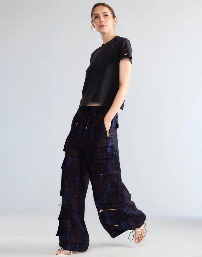 Women Cynthia Rowley Bottoms Madrid Madras Cargo Pants Blue Women Cynthia Rowley Bottoms Madrid Madras Cargo Pants Blue