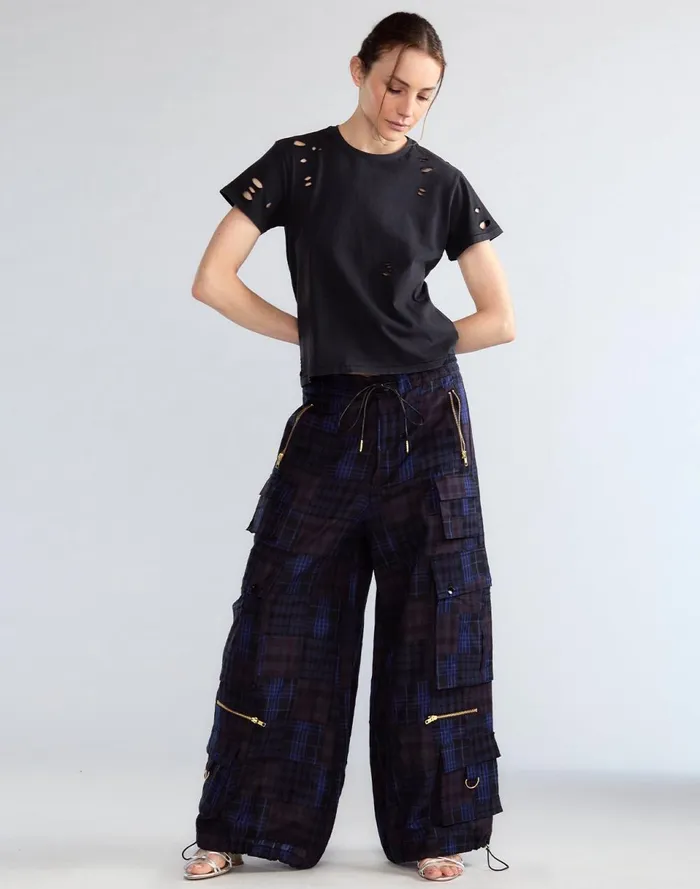 Women Cynthia Rowley Bottoms Madrid Madras Cargo Pants Blue Women Cynthia Rowley Bottoms Madrid Madras Cargo Pants Blue