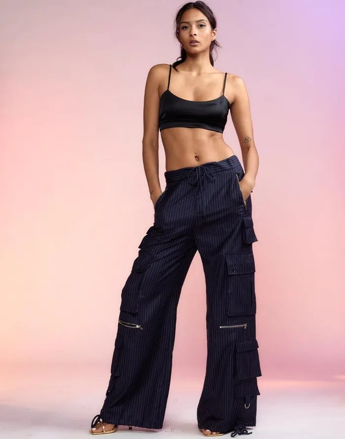 Women Cynthia Rowley Bottoms Pinstripe Cargo Pants Blue