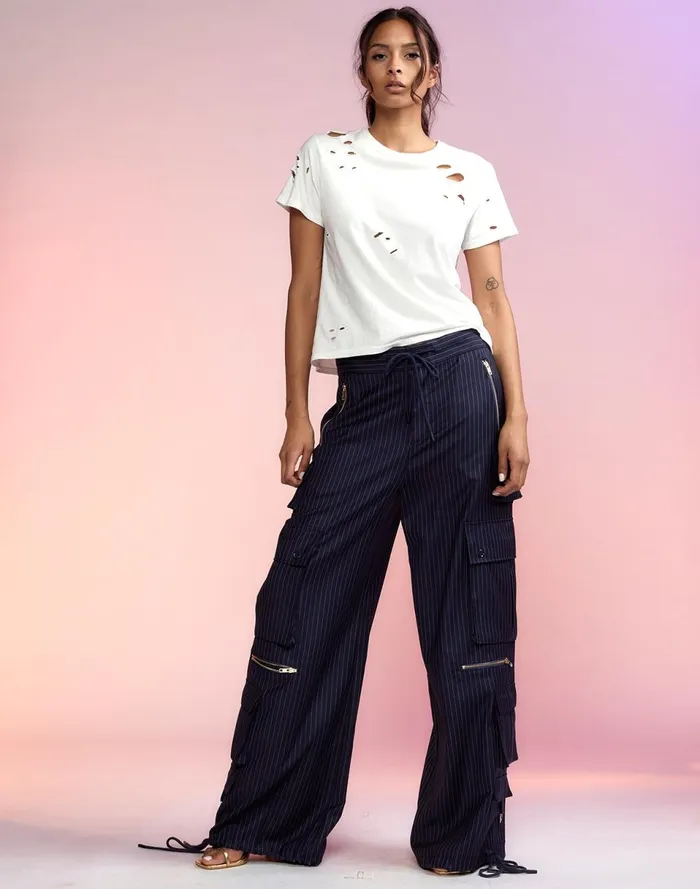 Women Cynthia Rowley Bottoms Pinstripe Cargo Pants Blue