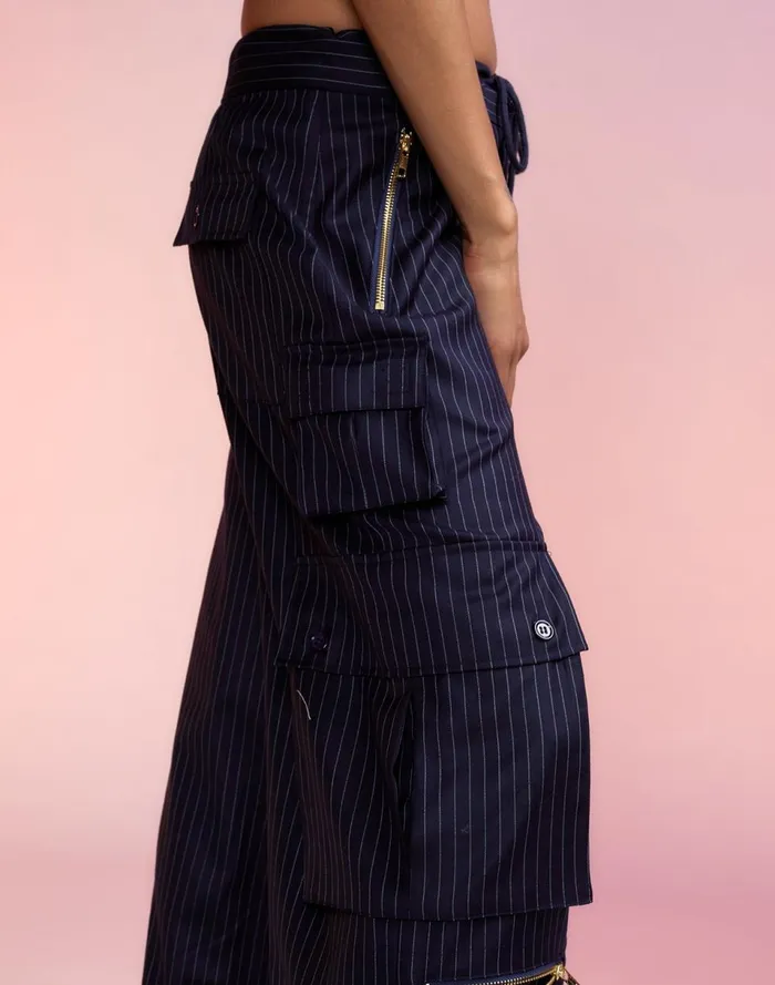 Women Cynthia Rowley Bottoms Pinstripe Cargo Pants Blue