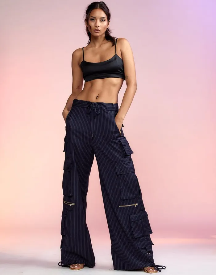 Women Cynthia Rowley Bottoms Pinstripe Cargo Pants Blue