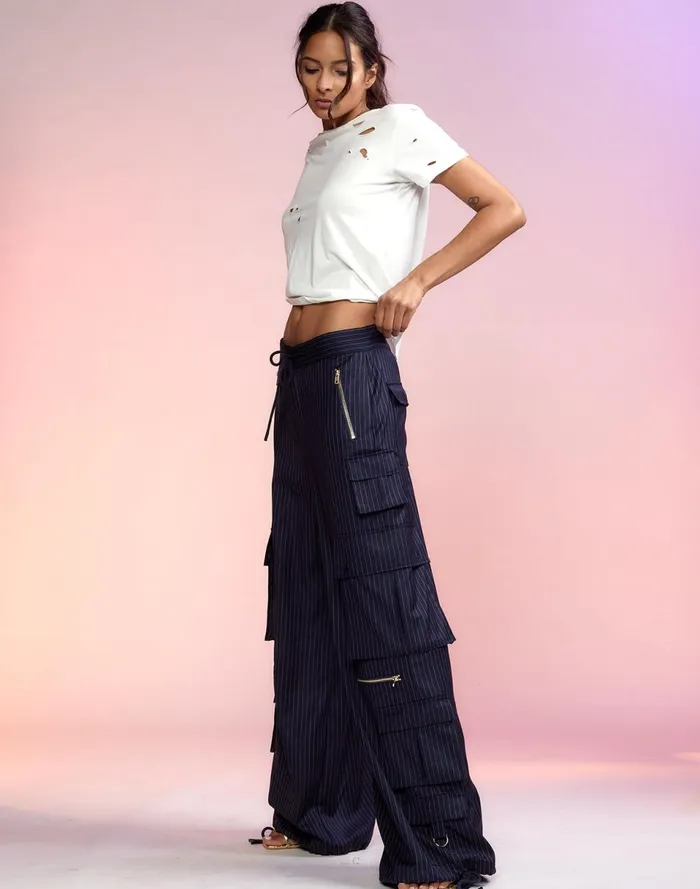 Women Cynthia Rowley Bottoms Pinstripe Cargo Pants Blue