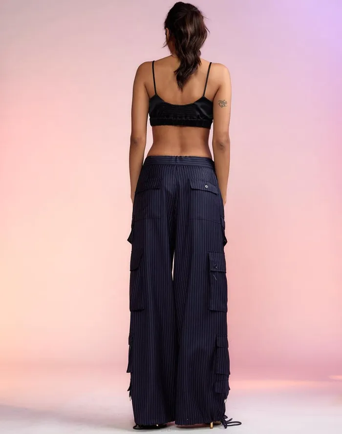 Women Cynthia Rowley Bottoms Pinstripe Cargo Pants Blue