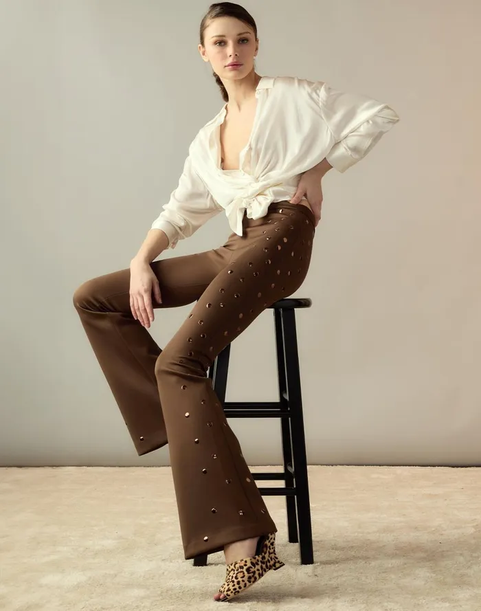 Women Cynthia Rowley Bottoms Studded Bonded Pants Brown