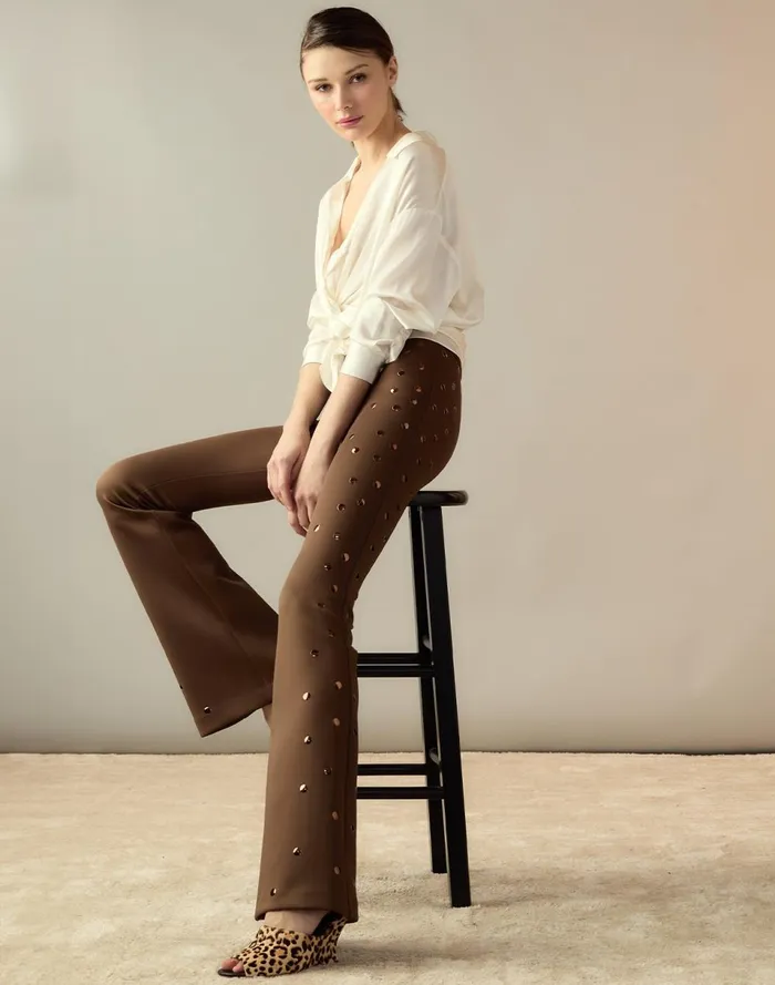 Women Cynthia Rowley Bottoms Studded Bonded Pants Brown Women Cynthia Rowley Bottoms Studded Bonded Pants Brown