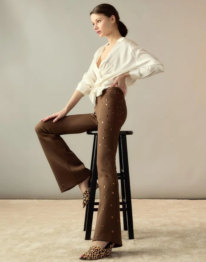 Women Cynthia Rowley Bottoms Studded Bonded Pants Brown Women Cynthia Rowley Bottoms Studded Bonded Pants Brown