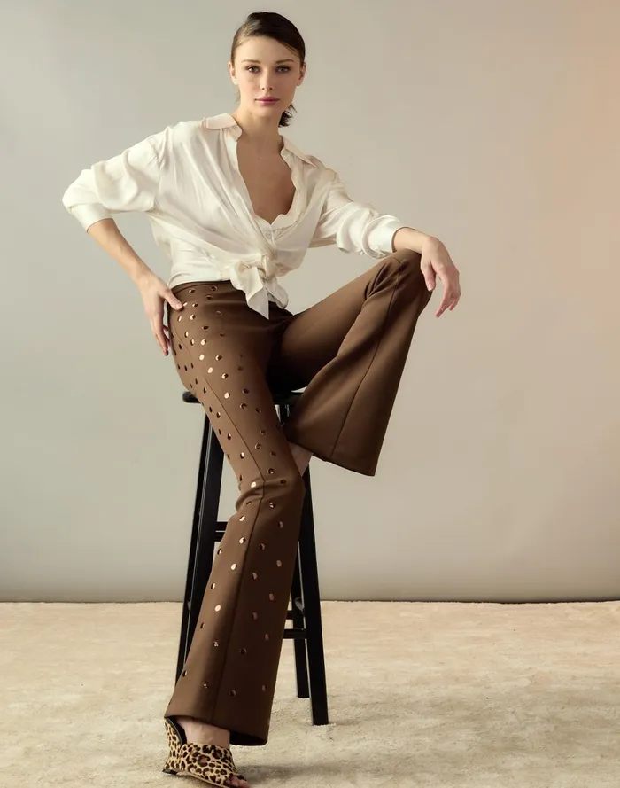 Women Cynthia Rowley Bottoms Studded Bonded Pants Brown Women Cynthia Rowley Bottoms Studded Bonded Pants Brown