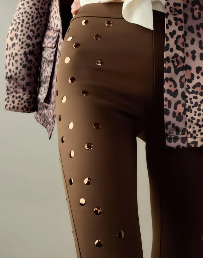 Women Cynthia Rowley Bottoms Studded Bonded Pants Brown Women Cynthia Rowley Bottoms Studded Bonded Pants Brown