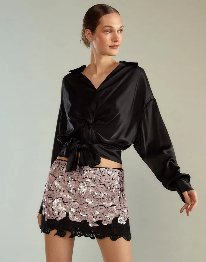 Women Cynthia Rowley Bottoms The Cosmo Sequin Skirt Black