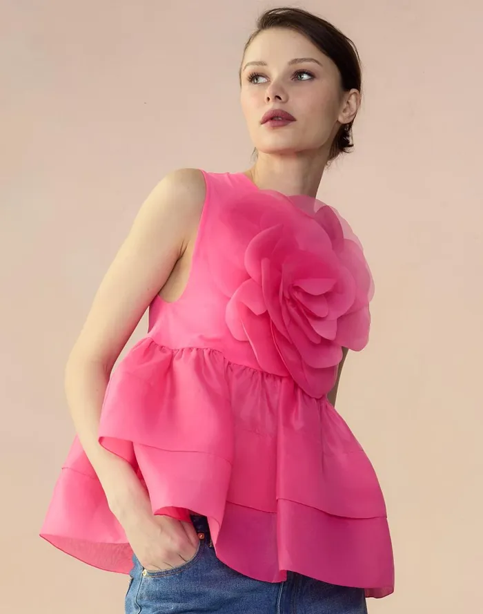 Women Cynthia Rowley Tops Chloe Organza Flower Top Htpnk