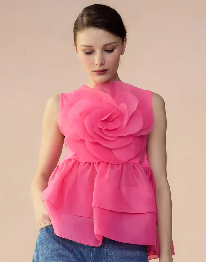 Women Cynthia Rowley Tops Chloe Organza Flower Top Htpnk Women Cynthia Rowley Tops Chloe Organza Flower Top Htpnk