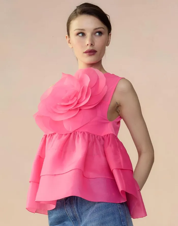 Women Cynthia Rowley Tops Chloe Organza Flower Top Htpnk Women Cynthia Rowley Tops Chloe Organza Flower Top Htpnk
