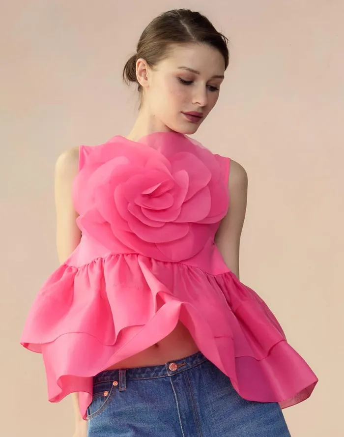 Women Cynthia Rowley Tops Chloe Organza Flower Top Htpnk Women Cynthia Rowley Tops Chloe Organza Flower Top Htpnk
