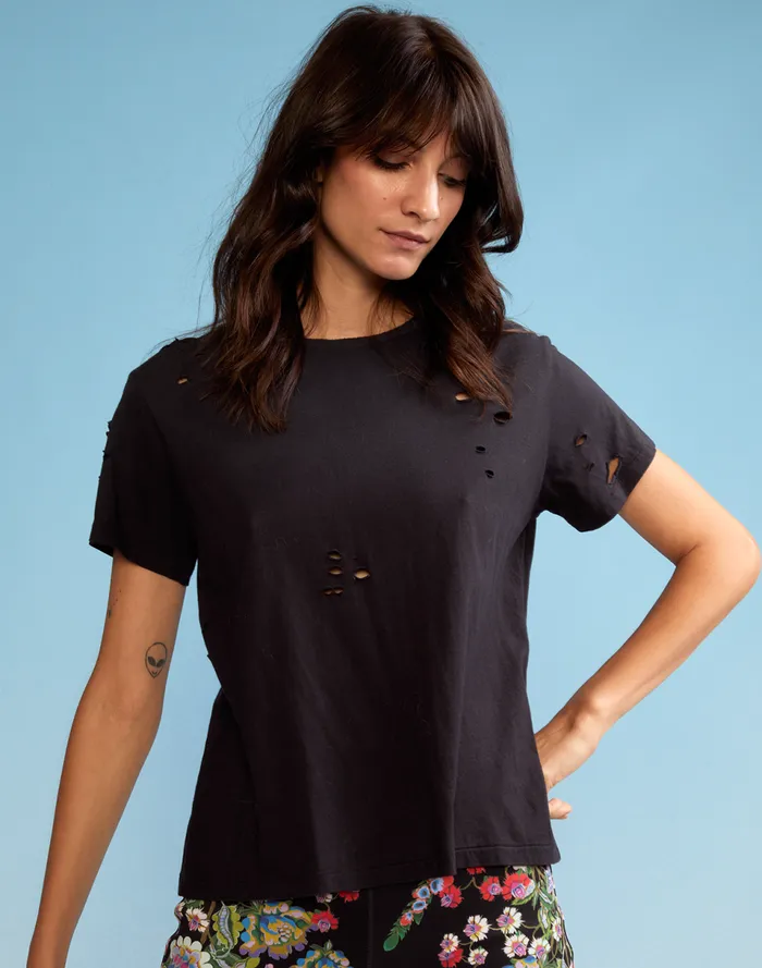 Women Cynthia Rowley Tops Distressed Tee Black Women Cynthia Rowley Tops Distressed Tee Black