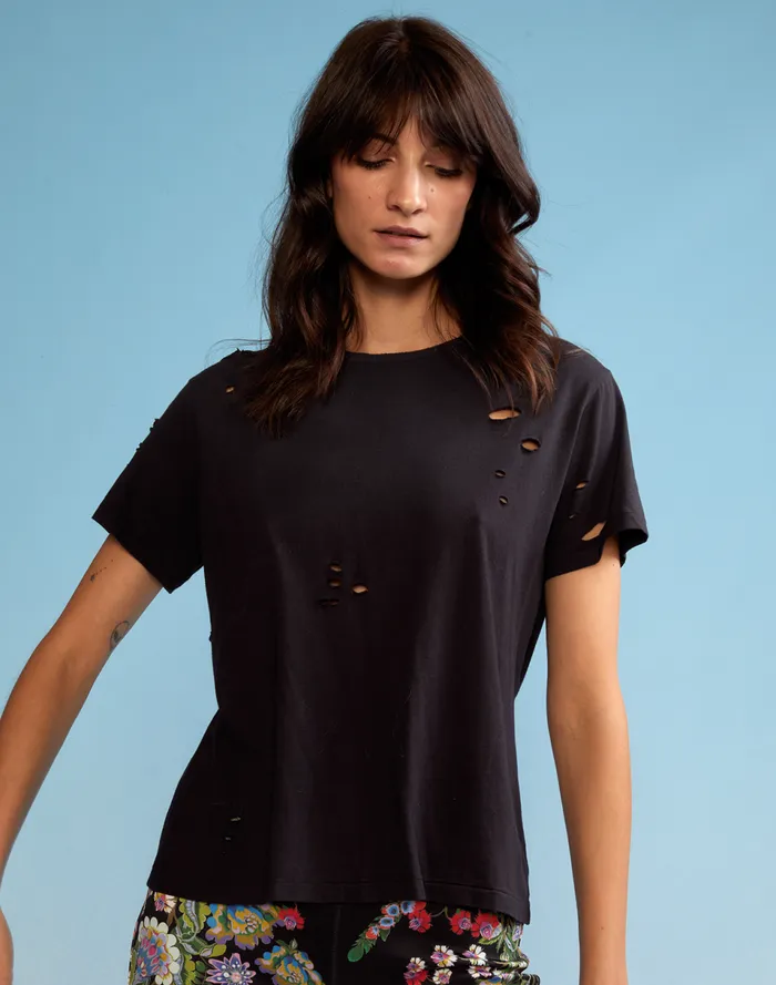 Women Cynthia Rowley Tops Distressed Tee Black Women Cynthia Rowley Tops Distressed Tee Black