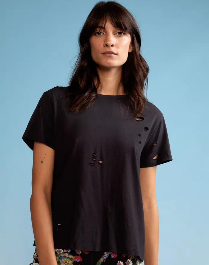 Women Cynthia Rowley Tops Distressed Tee Black Women Cynthia Rowley Tops Distressed Tee Black