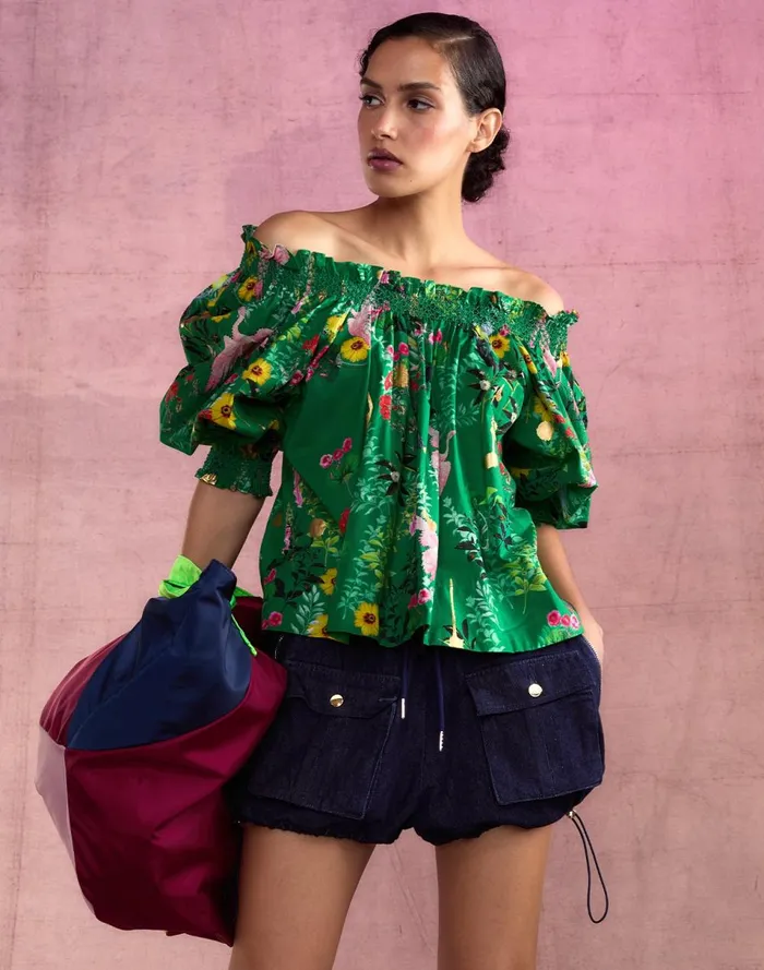 Women Cynthia Rowley Tops Malta Off Shoulder Blouse Grnfl