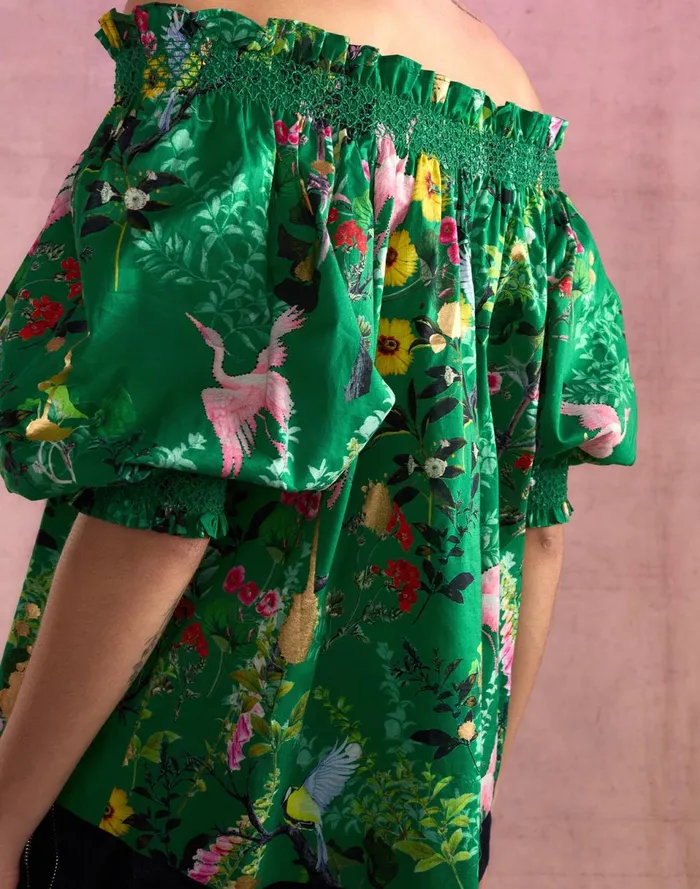 Women Cynthia Rowley Tops Malta Off Shoulder Blouse Grnfl Women Cynthia Rowley Tops Malta Off Shoulder Blouse Grnfl