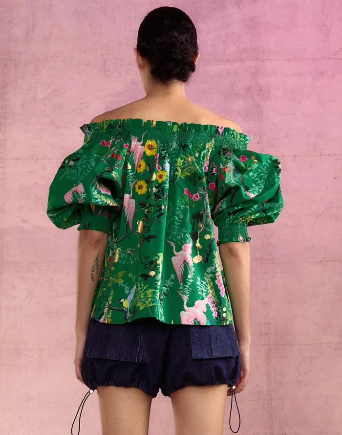 Women Cynthia Rowley Tops Malta Off Shoulder Blouse Grnfl Women Cynthia Rowley Tops Malta Off Shoulder Blouse Grnfl