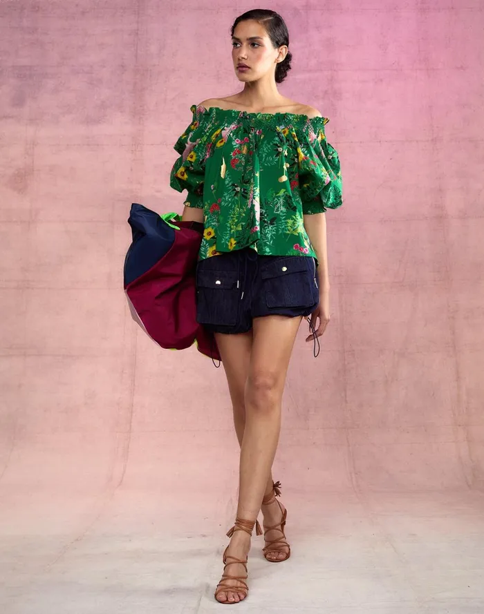 Women Cynthia Rowley Tops Malta Off Shoulder Blouse Grnfl Women Cynthia Rowley Tops Malta Off Shoulder Blouse Grnfl