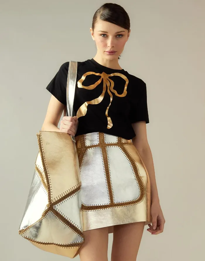 Women Cynthia Rowley Tops Metallic Bow Tee Black Women Cynthia Rowley Tops Metallic Bow Tee Black