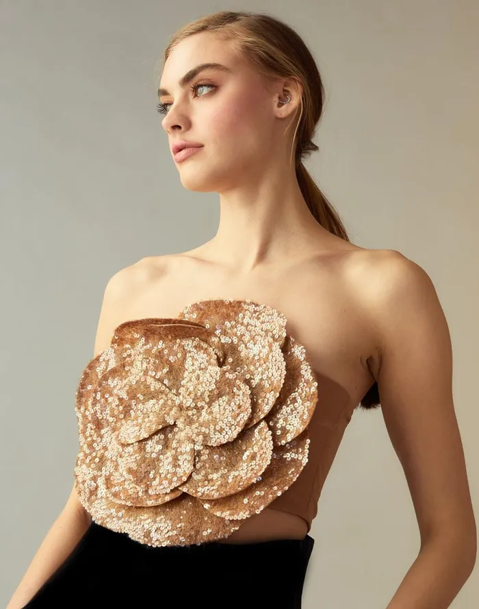 Women Cynthia Rowley Tops Sequin Flower Bandeau Cmlmlt