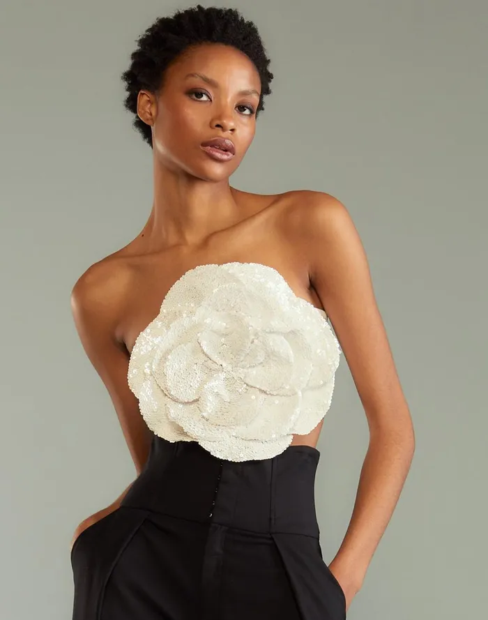 Women Cynthia Rowley Tops Sequin Flower Bandeau White