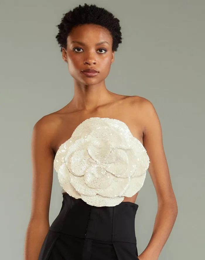 Women Cynthia Rowley Tops Sequin Flower Bandeau White Women Cynthia Rowley Tops Sequin Flower Bandeau White