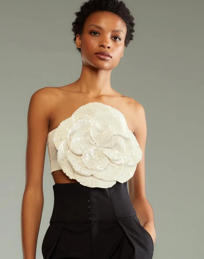 Women Cynthia Rowley Tops Sequin Flower Bandeau White Women Cynthia Rowley Tops Sequin Flower Bandeau White
